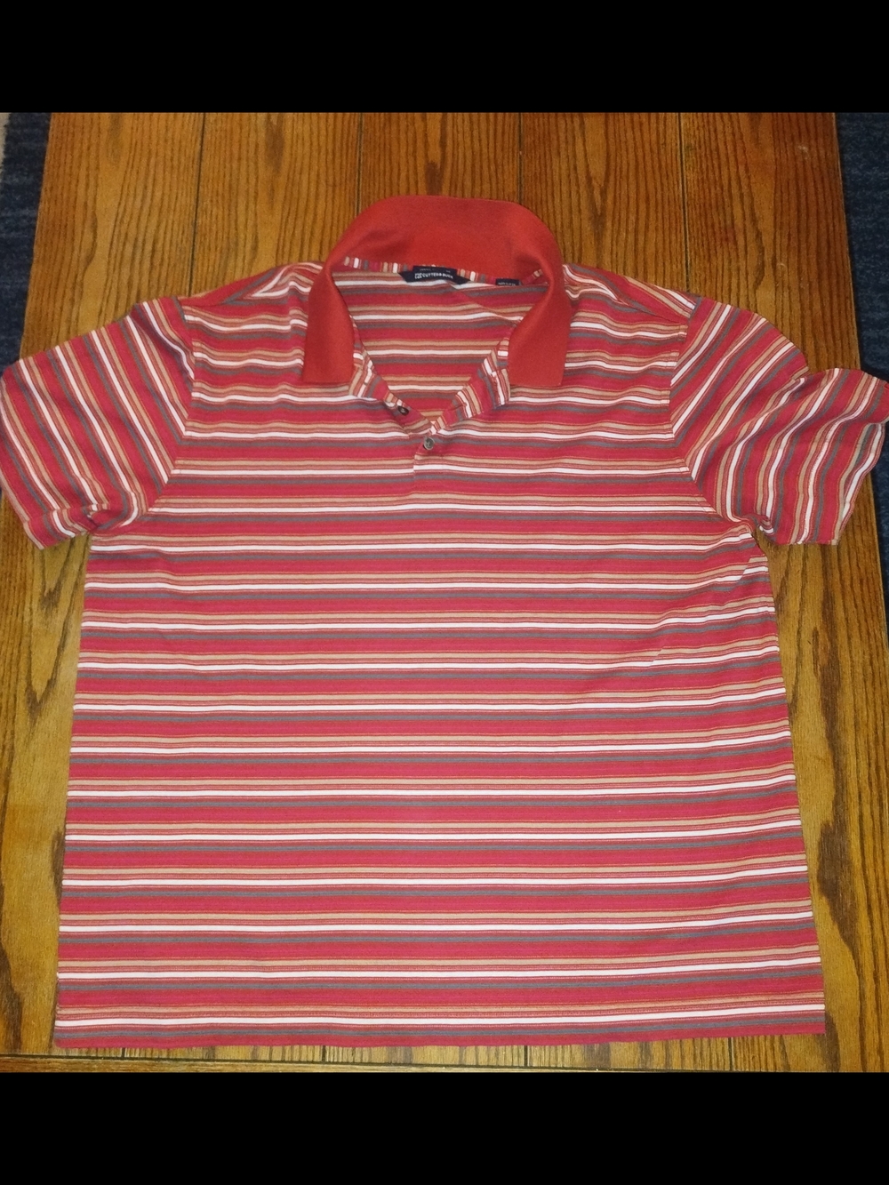 Cutter & Buck L Red Striped Polo Golf Shirt with Multicolor Accents